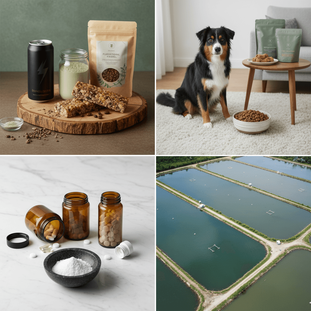 Biotech applications across functional foods, pet nutrition, supplements, and aquaculture
